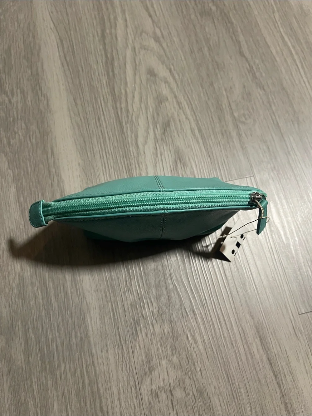 Teal Leather Cosmetic Pouch